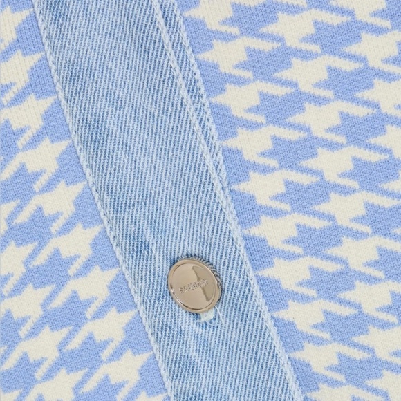⭐️SANDRO Houndstooth denim-paneled stretch-knit shirt jacket—GORGEOUS!! Size 2 - Picture 3 of 13